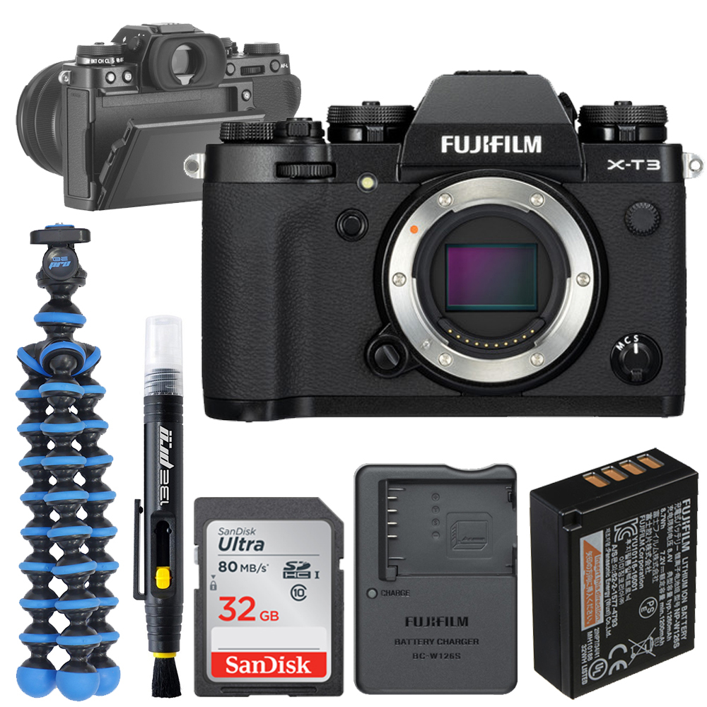 FUJIFILM X-T3 Mirrorless Digital Camera (Body Only, Black) +32GB Buzz-Photo Bundle - image 1 of 8