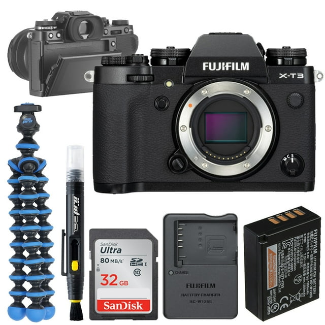 FUJIFILM X-T3 Mirrorless Digital Camera (Body Only, Black) +32GB Buzz-Photo Bundle