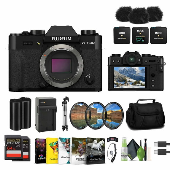 FUJIFILM X-T30 II Mirrorless Camera (Black), Rode Wireless Microphone, Bundle
