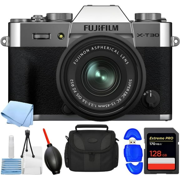 FUJIFILM X-T30 II Mirrorless Camera with XC 15-45mm OIS PZ Lens (Silver)