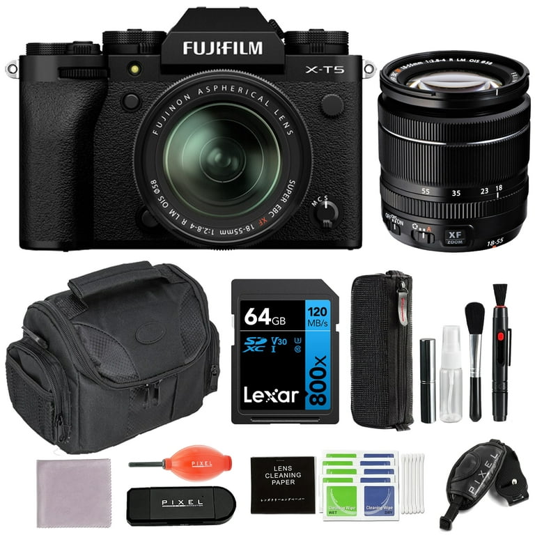 FUJIFILM X-T5 Mirrorless Camera with 18-55mm Lens (Black) with 64GB Memory  Card, Gadget Bag, & More (8 Items) | USA Authorised with Fujifilm Warranty