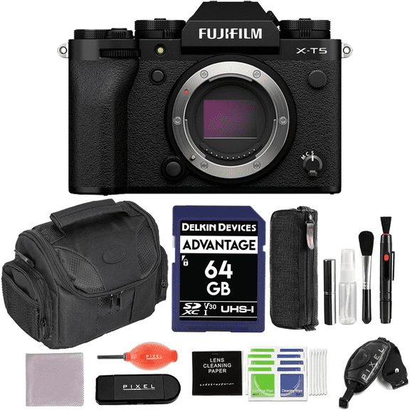 FUJIFILM X-T5 Mirrorless Camera (Black) Bundle with 64GB Memory Card, Gadget Bag, Card Reader & More (8 Items) | USA Authorised with Fujifilm Warranty | Fuji xt5