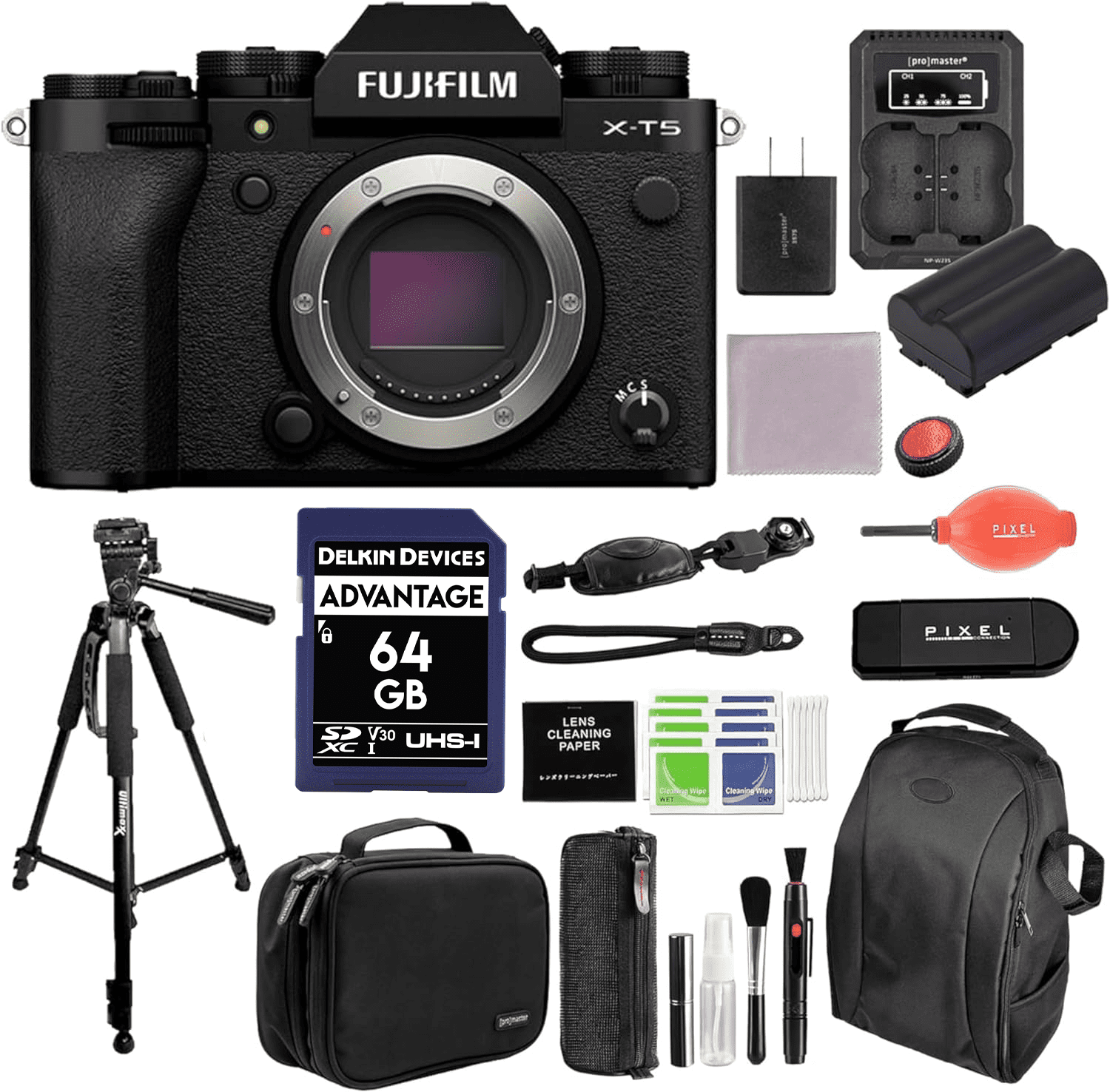 FUJIFILM X-T5 Mirrorless Camera (Black) Bundle with Extra Battery ...