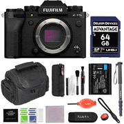 FUJIFILM X-T5 Mirrorless Camera Black Bundle with Extra Battery, Monopod, 64GB SDXC Card & More 10 Items | USA Authorised with Fujifilm | Fuji x-t5