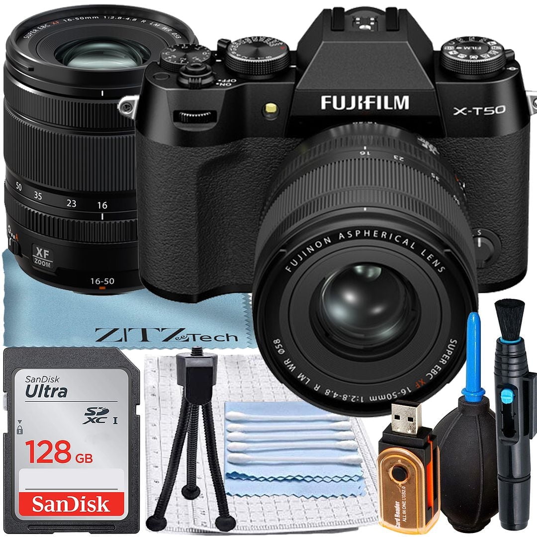 FUJIFILM X-T50 Mirrorless Camera (Black) with XF 16-50mm Lens + SanDisk 128GB Memory Card + ZeeTech Accessory Bundle