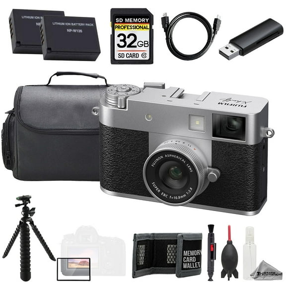 FUJIFILM X half Compact Digital Camera (Silver) + 32GB + Extra Battery + Tripod- Value Kit (International Version)
