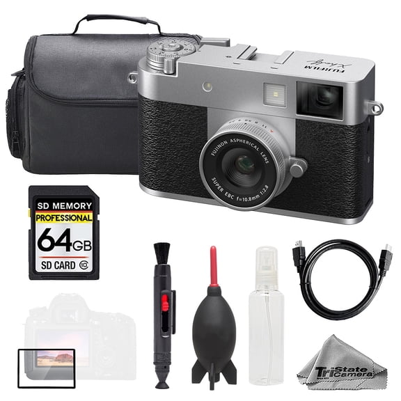 FUJIFILM X half Compact Digital Camera (Silver) + 64GB + Bag+ Screen Protector- Basic Kit (International Version)