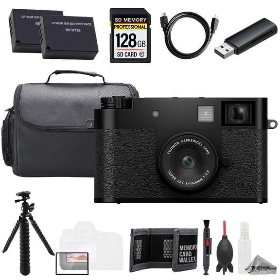 FUJIFILM X half Digital Camera (Black) + 128GB + Tripod + Extra Batt - Value Kit (International Version)