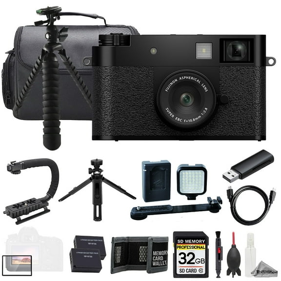 FUJIFILM X half Digital Camera (Black)  + 32GB + Ext Batt+ LED Light- ULTIMATE Kit (International Version)