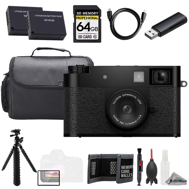FUJIFILM X half Digital Camera (Black) + 64GB + Tripod + Extra