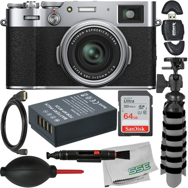 FUJIFILM X100V Digital Camera (Silver) with Essential Accessory Bundle