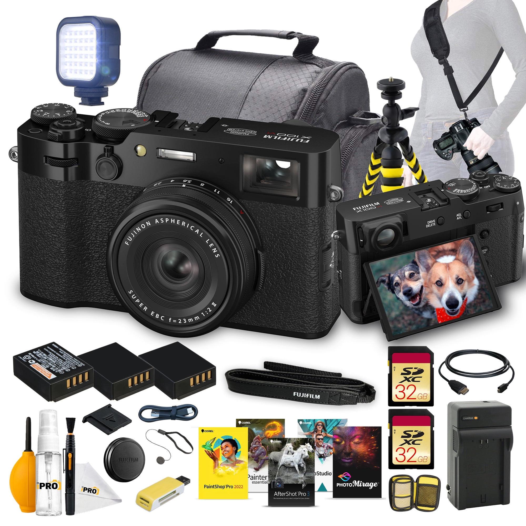 FUJIFILM X100VI Digital Camera 40MP APS-C Sensor, 23mm f/2 Lens, IBIS, Hybrid Viewfinder, Compact Street Photography & Travel Camera (Black) Bundle with Case, 32GB Card, Tripod & Accessories