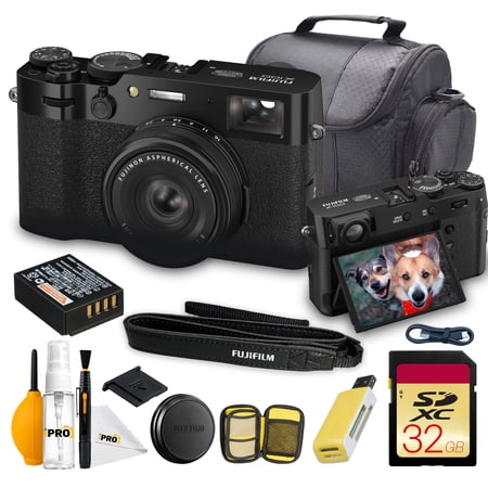 FUJIFILM X100VI Digital Camera with 40MP APS-C Sensor, 23mm f/2 Lens, IBIS, Hybrid Viewfinder, Compact Street Photography & Travel Camera (Black) Bundle with Soft Case and 32GB Memory Card