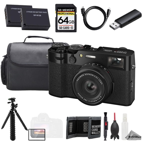 FUJIFILM X100VI Digital Camera (Black) + 64GB + Tripod + Extra Batt - Value Kit (International Version)