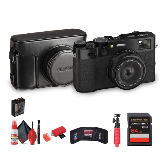 FUJIFILM X100VI Digital Camera (Black) Bundle With LC-X100VI Leather Case + USB Card Reader + Memory Card Wallet + Flex Tripod + 64GB Memory Card + Cleaning kit