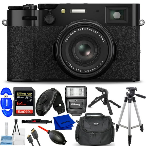 FUJIFILM X100VI Digital Camera Bundle with 64GB SanDisk Extreme PRO, Digital Slave Flash, Tripod, Tabletop Pistol Grip Tripod and much more (13pc Bundle)