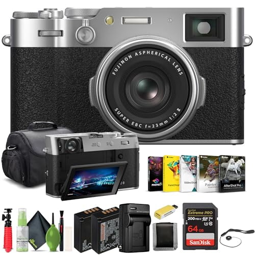 FUJIFILM X100VI Digital Camera (Silver) (16821822) + 64GB Card + Card Reader + NP-W126 Battery + Charger + Corel Photo Software + Case + Flex Tripod + Memory Card Wallet + Cleaning Kit + Cap Keeper