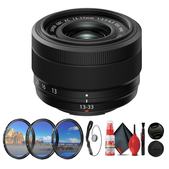 FUJIFILM XC 13-33mm f/3.5-6.3 OIS Lens for FUJIFILM X Mount APS-C Cameras, 20–50mm Equivalent, Optical Image Stabilization Bundle With Filter Kit and More