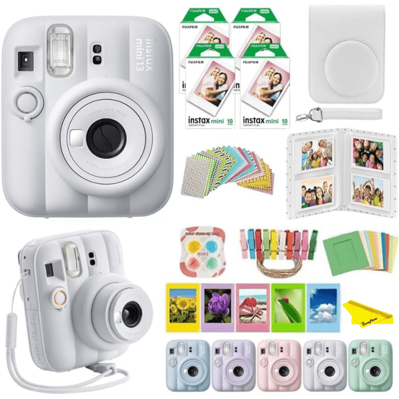 FUJIFILM instax Mini 13 Instant Camera Bundle Clay White | Instant Camera with 40 Sheets Film, Carrying Case, Photo Album & Accessories