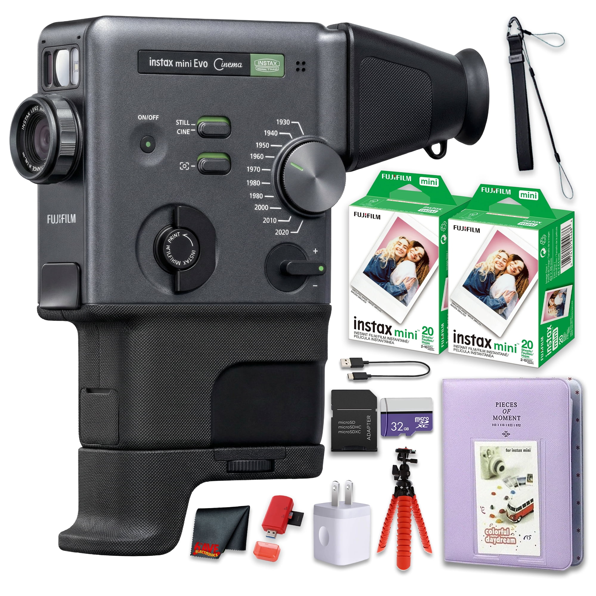 FUJIFILM instax mini Evo Cinema Hybrid Instant Camera Bundle, 3-in 