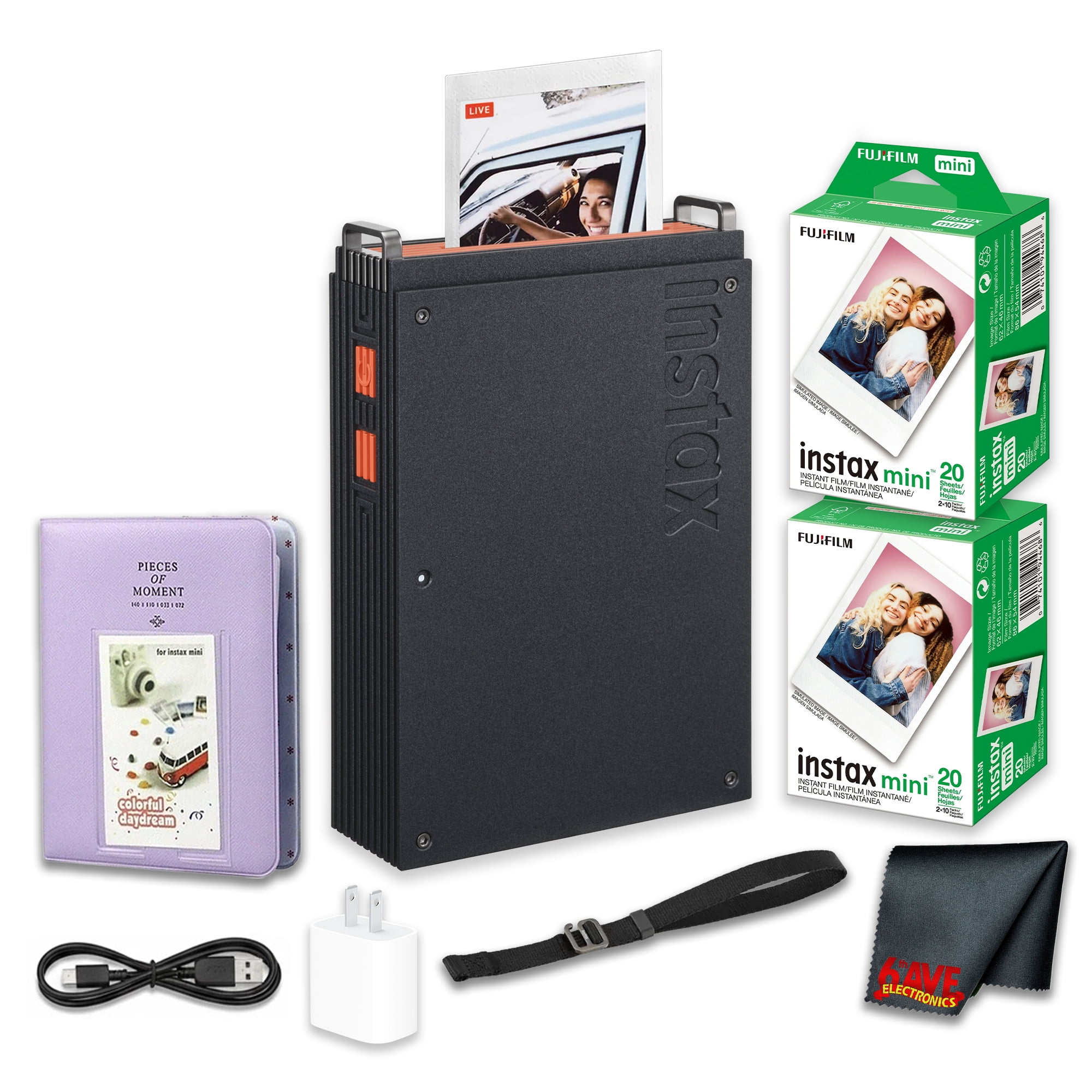 FUJIFILM instax mini Link+ Portable Smartphone Printer with Bluetooth, Instant Photo Printer for Mobile Devices Value Bundle With Photo Album + Instax Mini Instant Film Twin Pack (White) 40 Photos