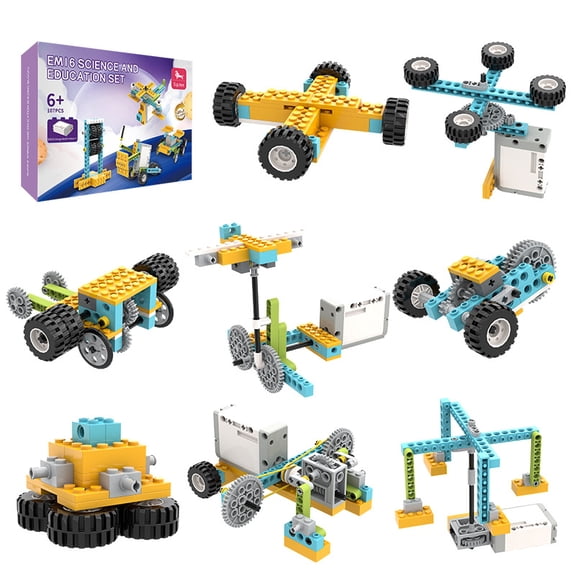 FUJILI 107PCS Electric Building Set, Motorized Construction Kit with 50 Model Ideas, Engineering Activity Set with Blocks, Wheels, Gears, Battery Module and DIY Vehicle Accessories