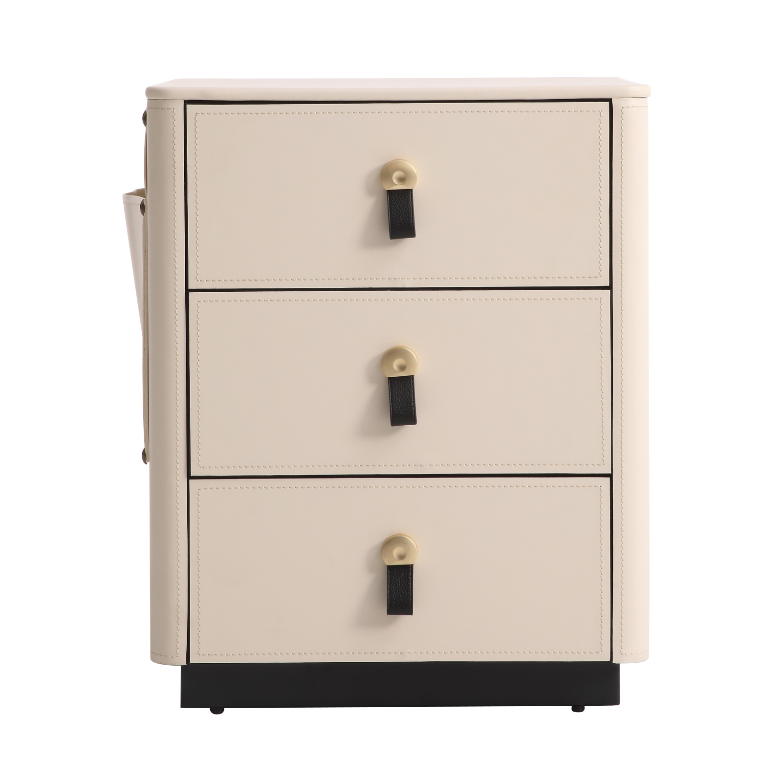 FUKAYI Faux Saddle Leather Nightstand with Side Storage Pocket 3 Drawer Dresser for Bedroom Bedside Table End Table Side Table for Living Room, Entryway