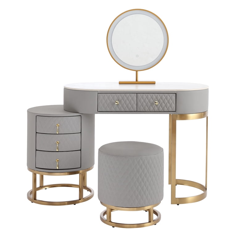 FUKAYI Luxury LED Lighted Makeup Vanity Set, Dressing Table with Stool & Drawers, Grey - Walmart.com FUKAYI Luxury LED Lighted Makeup Vanity Set, Dressing Table with Stool & Drawers, Grey - Walmart.com