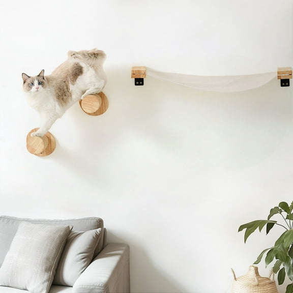 FUKUMARU Cat Shelves Set, 3 Count, Cat Wall Perch with Hammock, up to 30lb