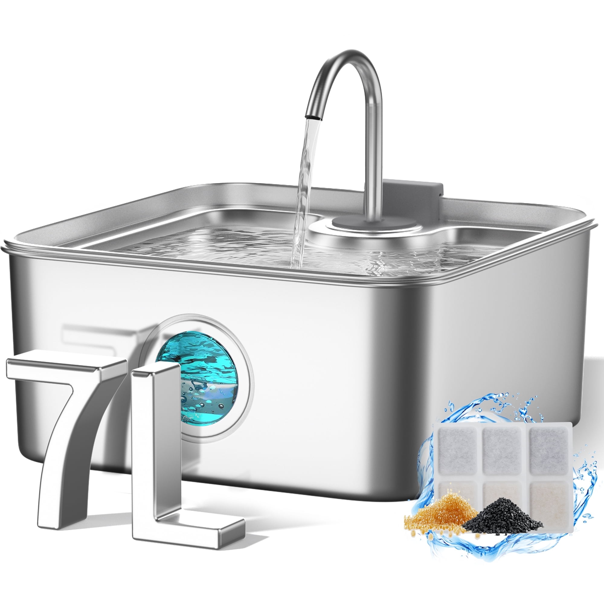 FUKUMARU 7L Dog Water Fountain, Stainless Steel Automatic Cat Fountain with 3 Filters