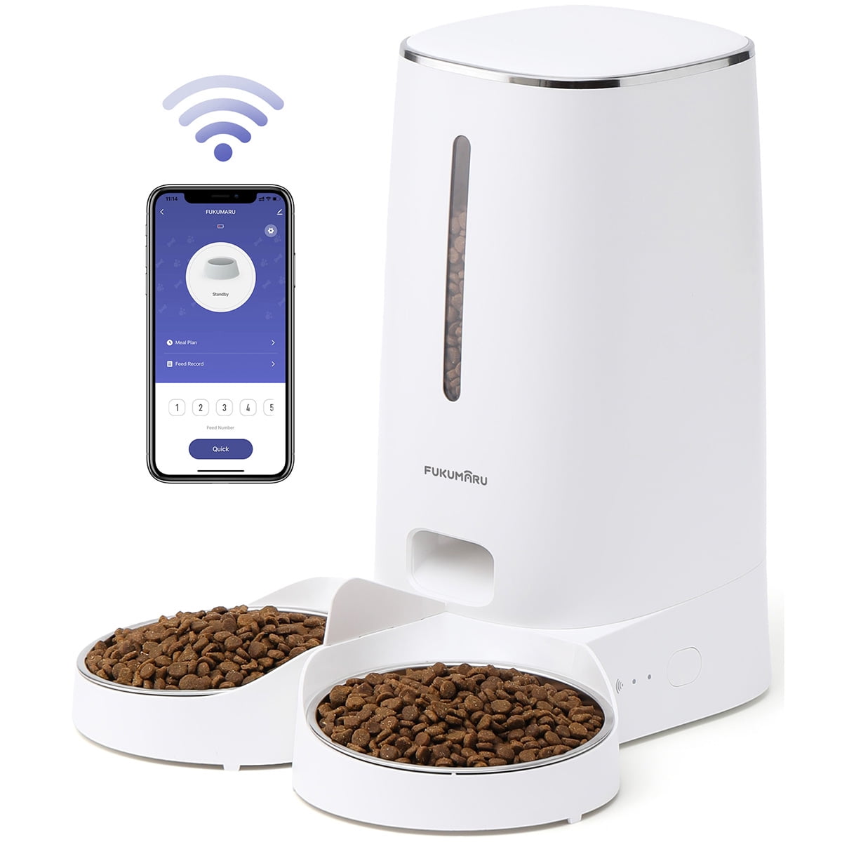 FUKUMARU Automatic Cat Feeder with 2 Bowls, Timed Control WiFi Dog Feeder, 4L