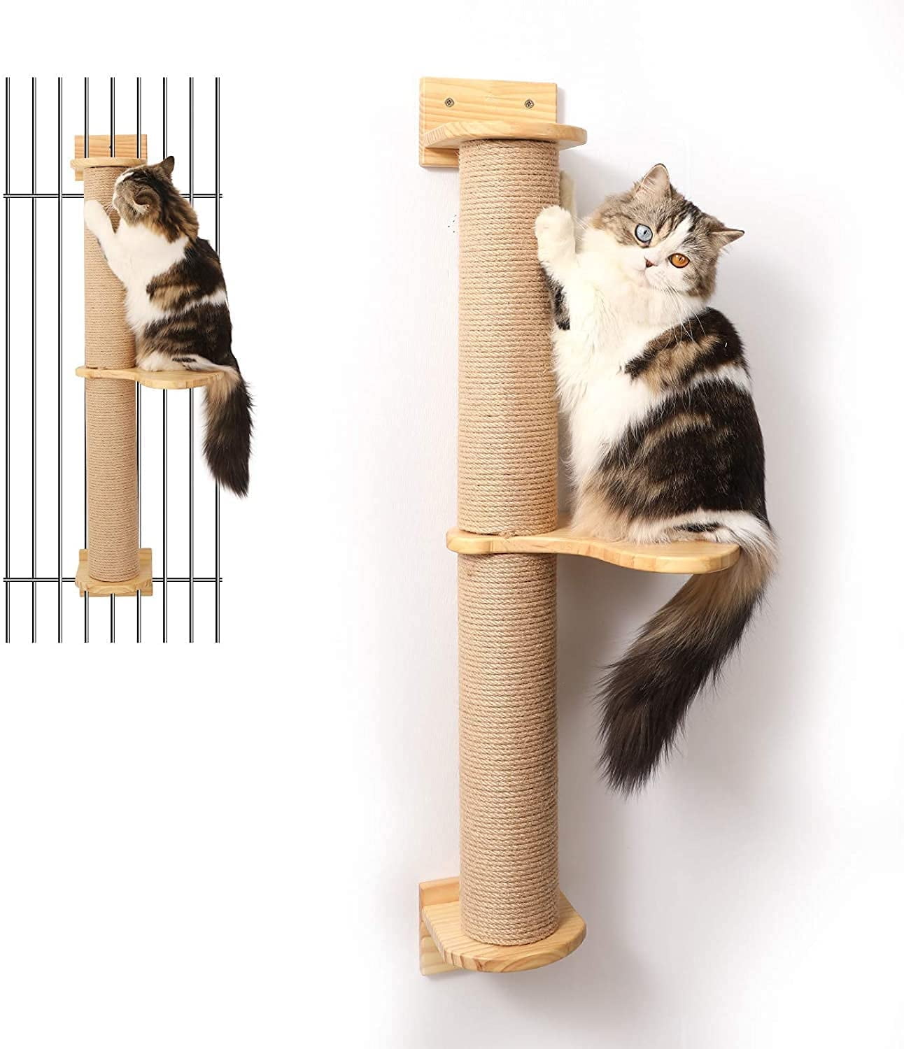 Wall Mounted Pine and Jute Cat Activity Tree