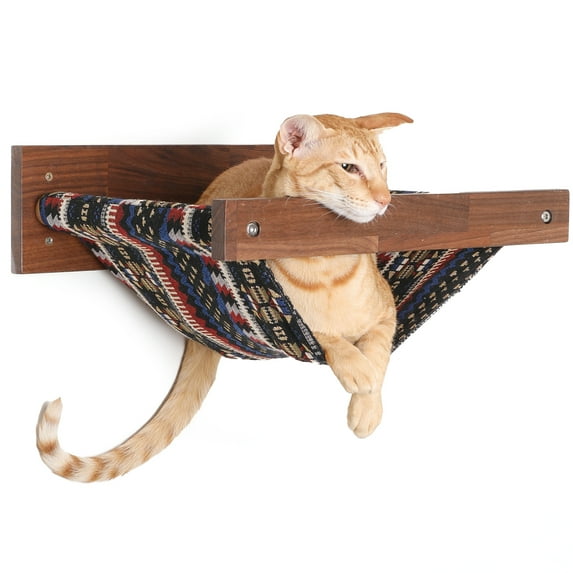 FUKUMARU Cat Hammock, 34x13 IN Durable Wall-Mounted Kittens Bed, Walnut