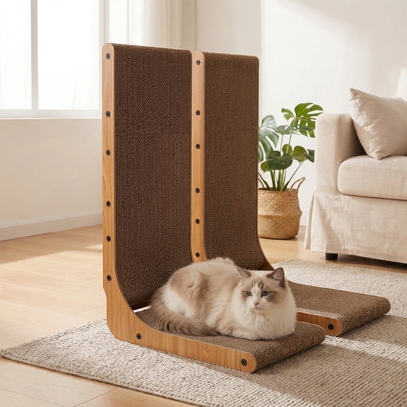FUKUMARU Cat Scratcher 2pack, L Shape Cat Scratch Pad Wall Mounted, Cat Scratching Cardboard with Ball Toy for Indoor Cats, Extra Large 2pack