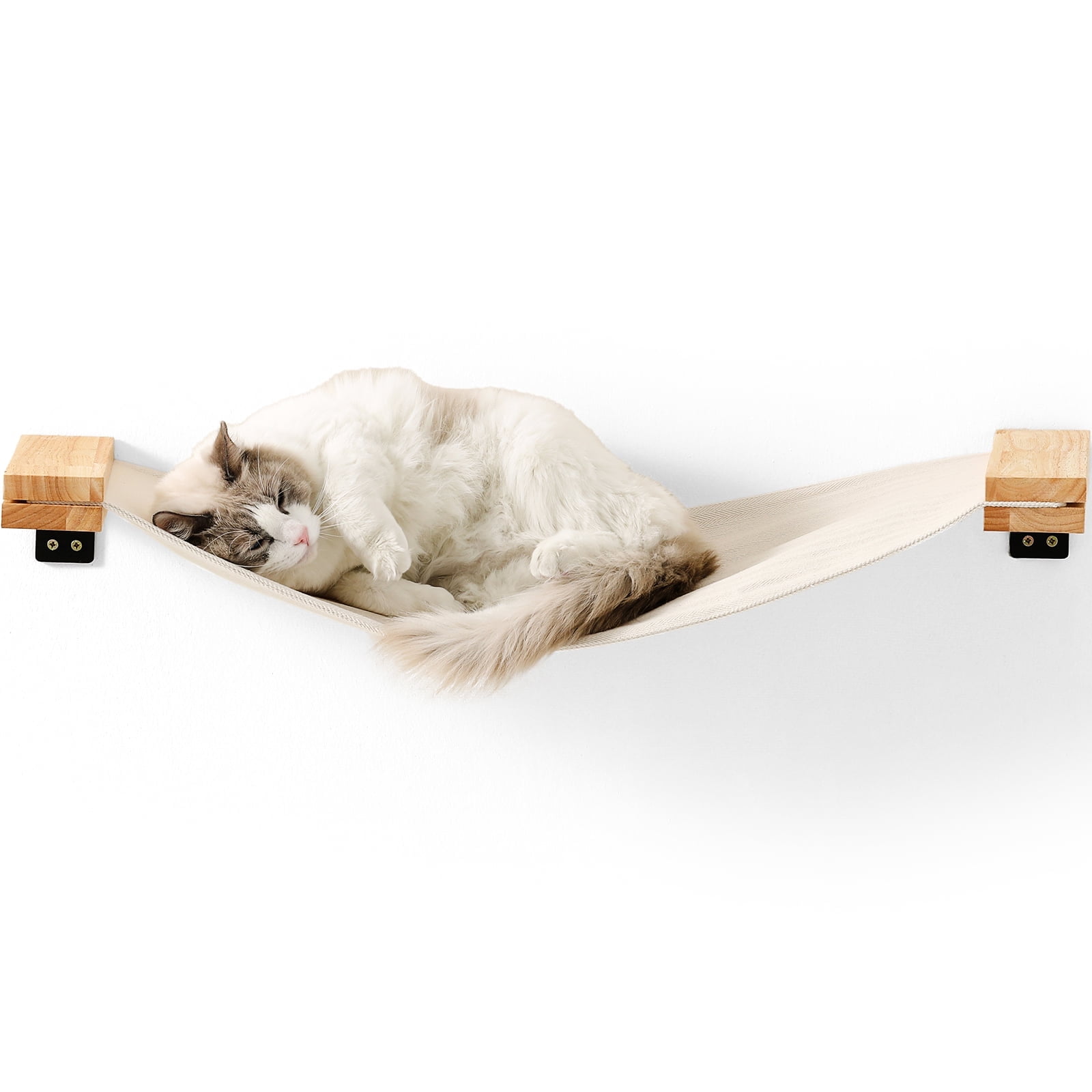 Natural Wood Wall-Mounted Cat Hammock for Medium to Large Cats
