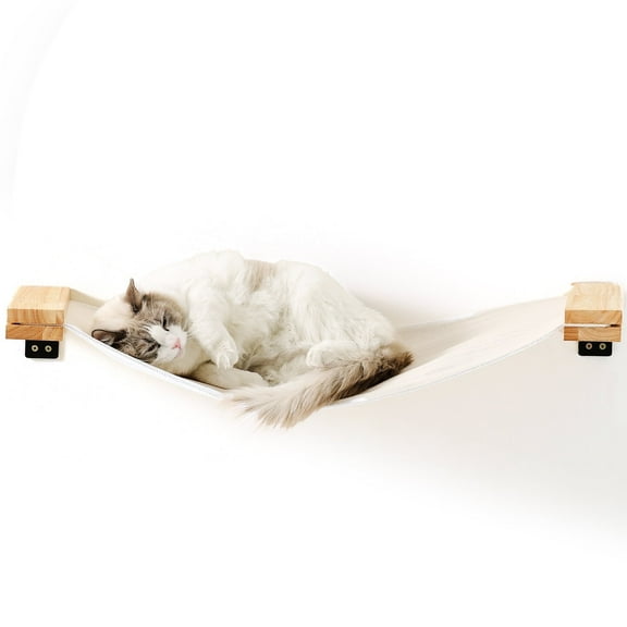 FUKUMARU Cat Hammock, 34 IN Cat Window Perch Wall-Mounted, Solid Wood, Beige