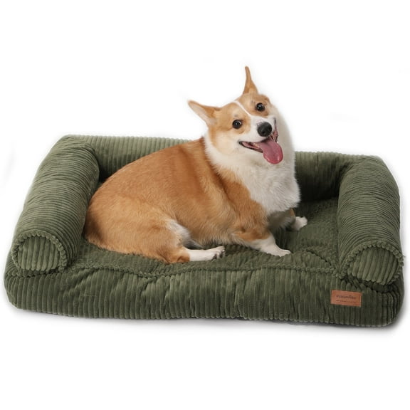 FUKUMARU Dog Bed, 36 IN Corduroy Waterproof Dog Sofa, Green