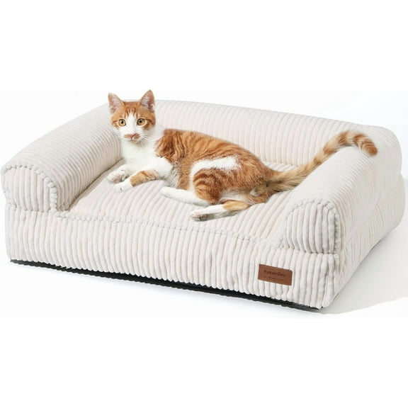 FUKUMARU Dog Couch Bed, Corduroy Cozy Cat Bed for Indoor Cats with Washable Cover, Supportive Waterproof Dog Beds Sofa for Small Dogs and Large Cats Cute, 28inch, Medium, Green