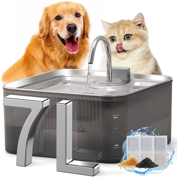 FUKUMARU 7L Dog Fountain Dispenser with 3 Filters, Ultra Quiet Dog Water Fountain, Stainless