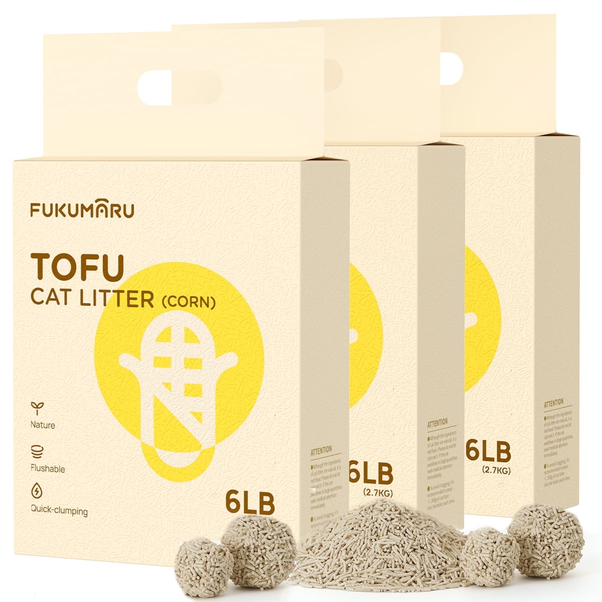 FUKUMARU Tofu Cat Litter, Dust Free, Low Track, Quick Flushable, Odor Control, 18 lbs