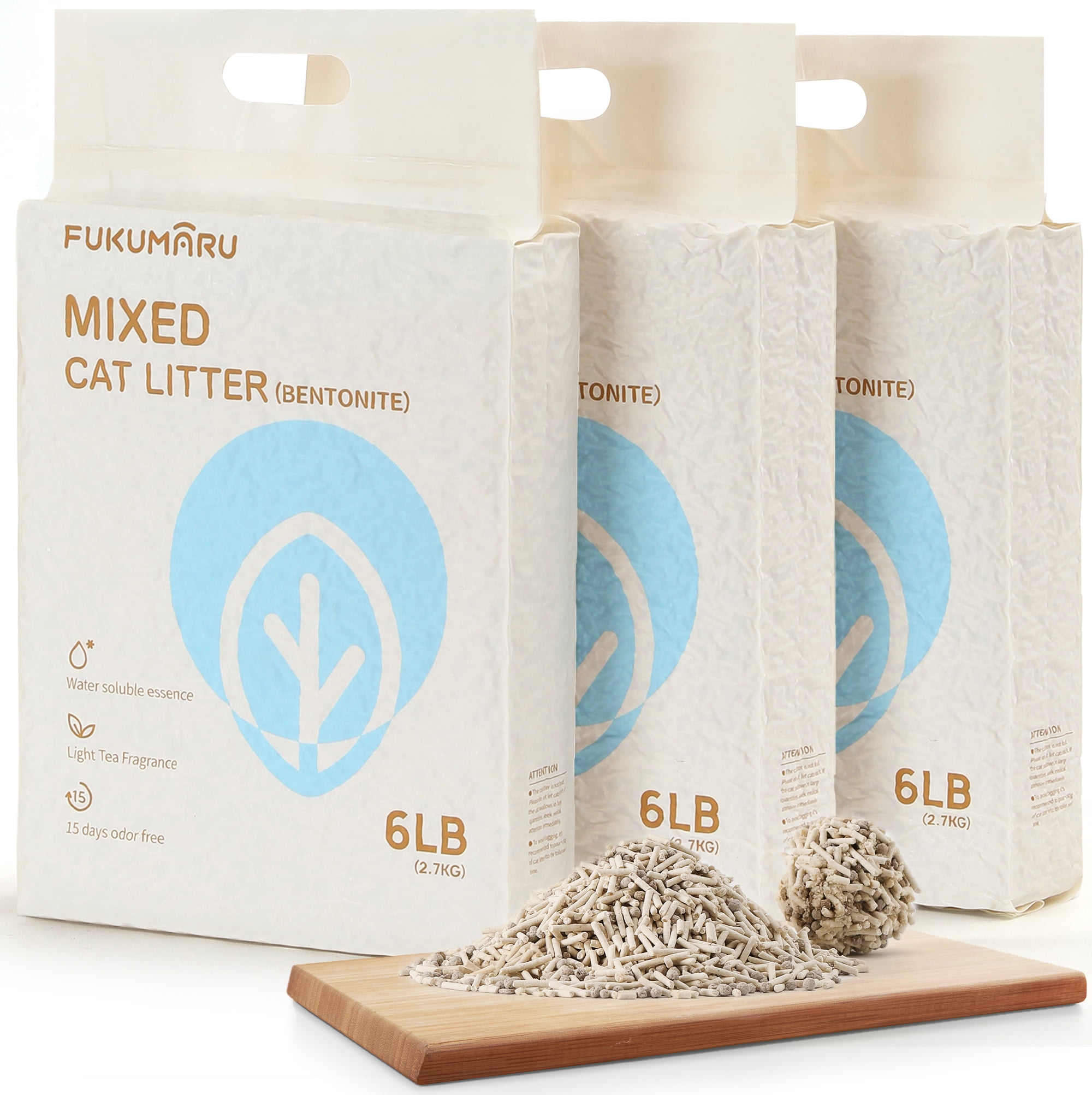 FUKUMARU Tofu Cat Litter, Effective Odor Control, Strong Clumping Pellets, Dust Free, White Tea, 18lb