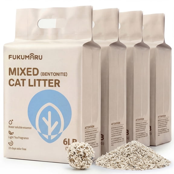 FUKUMARU Tofu Cat Litter, Effective Odor Control, Strong Clumping Pellets, Dust Free, White Tea,