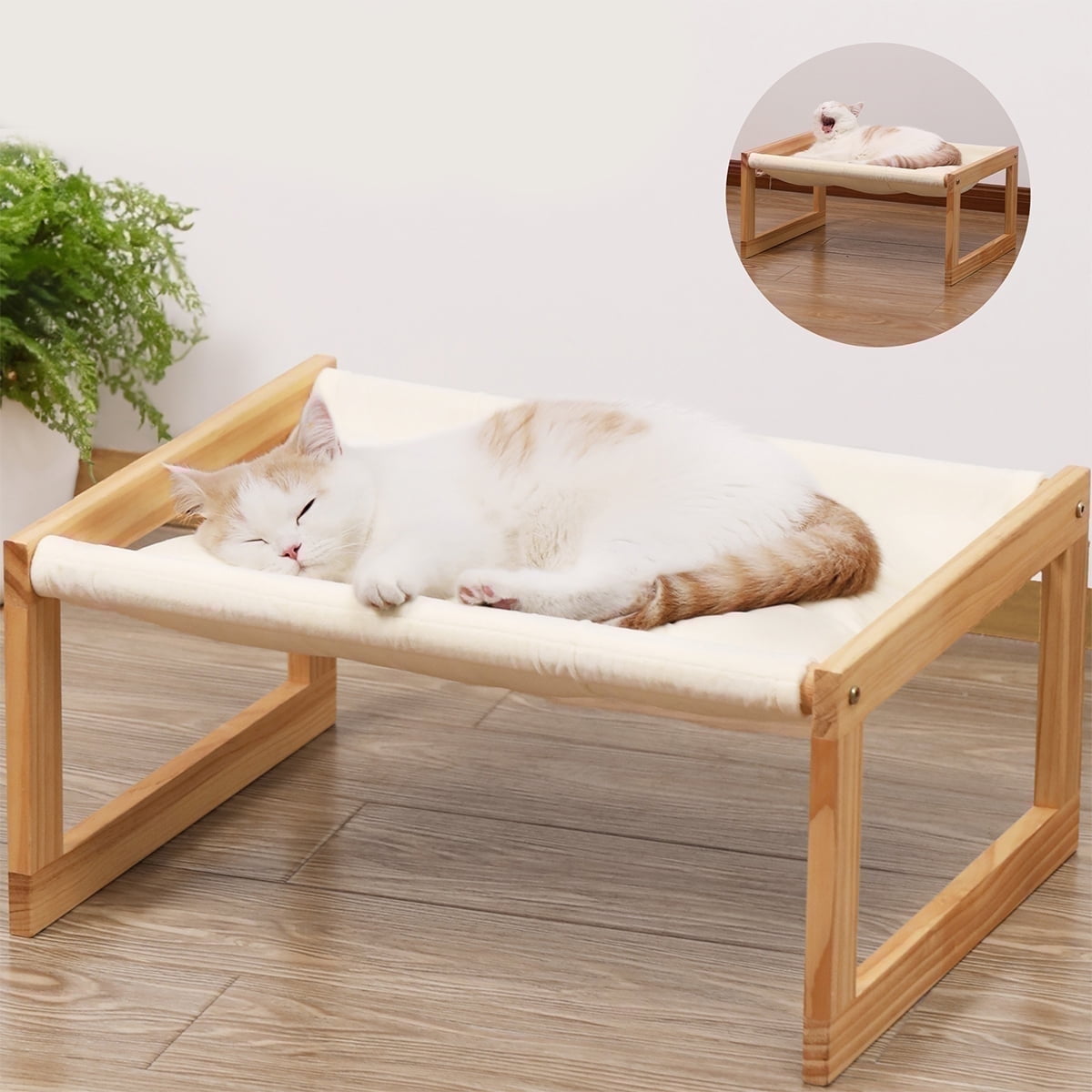 FUKUMARU Cat Bed, Elevated Puppy Bed with Removable Cozy Cover, White