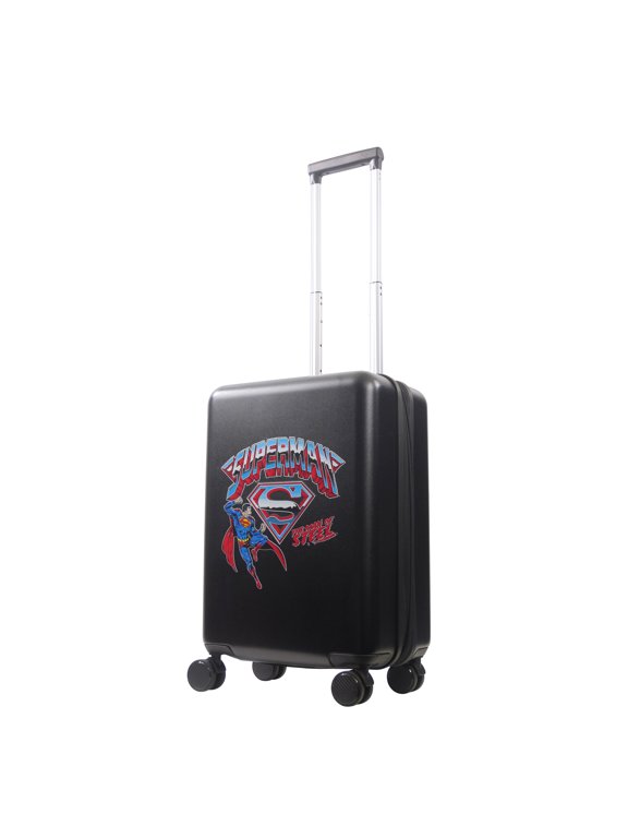 DC Comics Superman 22.5 Inch Carry On Luggage, Hardshell Rolling Suitcase with Spinner Wheels, Black