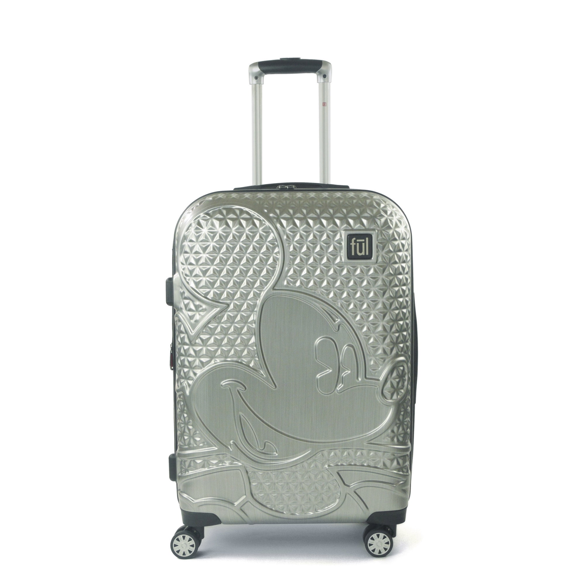 FUL Disney Textured Mickey Mouse 25in Hard Sided Rolling Luggage, Silver