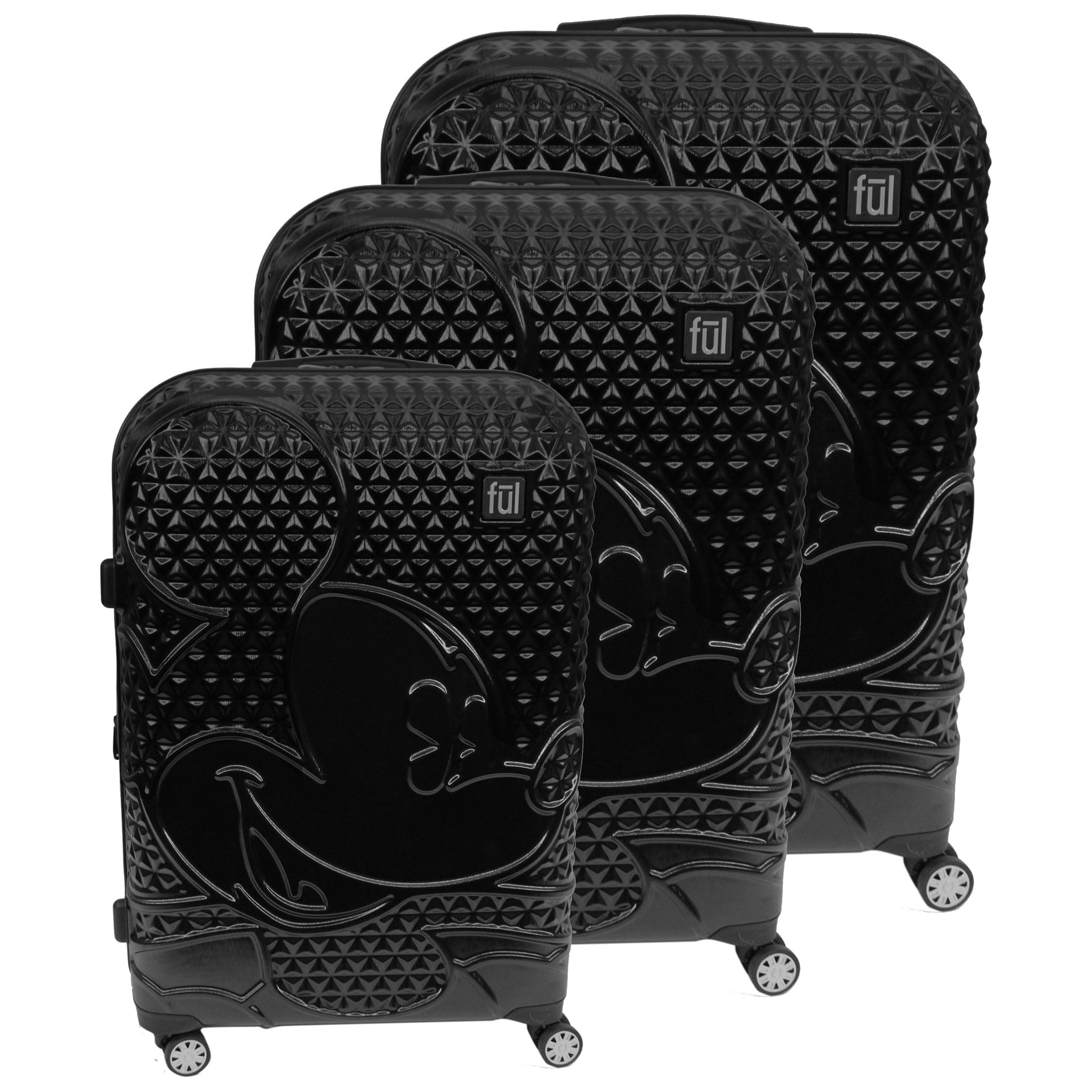 Ful Disney Textured Mickey Mouse Hard-Sided 3-Piece Luggage Set - Black