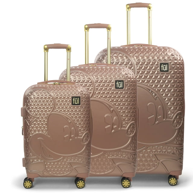 FUL Disney Textured Mickey Mouse Hard Sided 3 Piece Luggage Set, Rose Gold, 29", 25", and 21" Suitcases