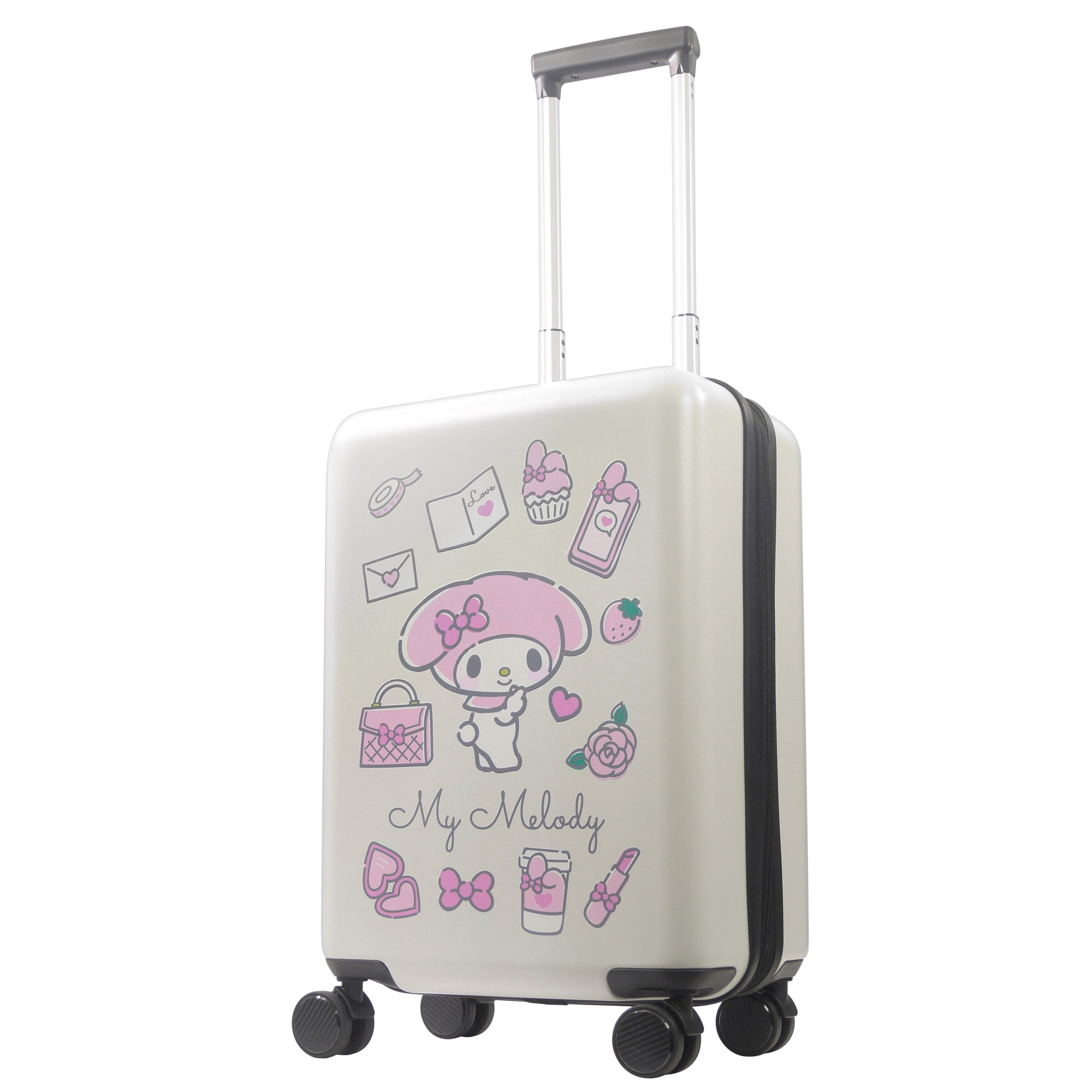 FUL Sanrio My Melody 22.5 Inch Carry On Luggage, Hardshell Rolling Suitcase with Spinner Wheels, White