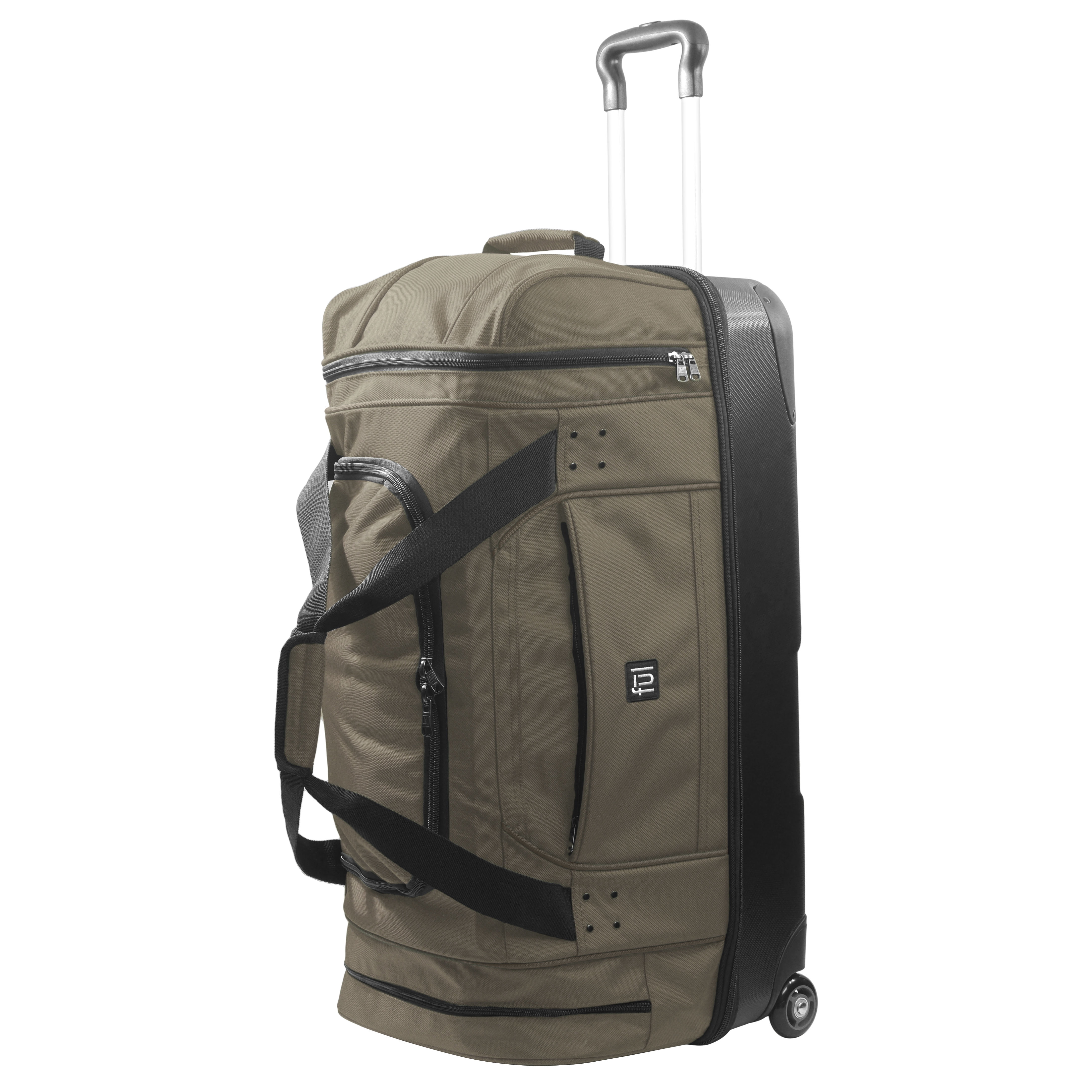 FUL Workhorse 30-Inch Rolling Duffel Bag, Split-Level Travel Luggage with Hardshell Base and Wheels, Khaki