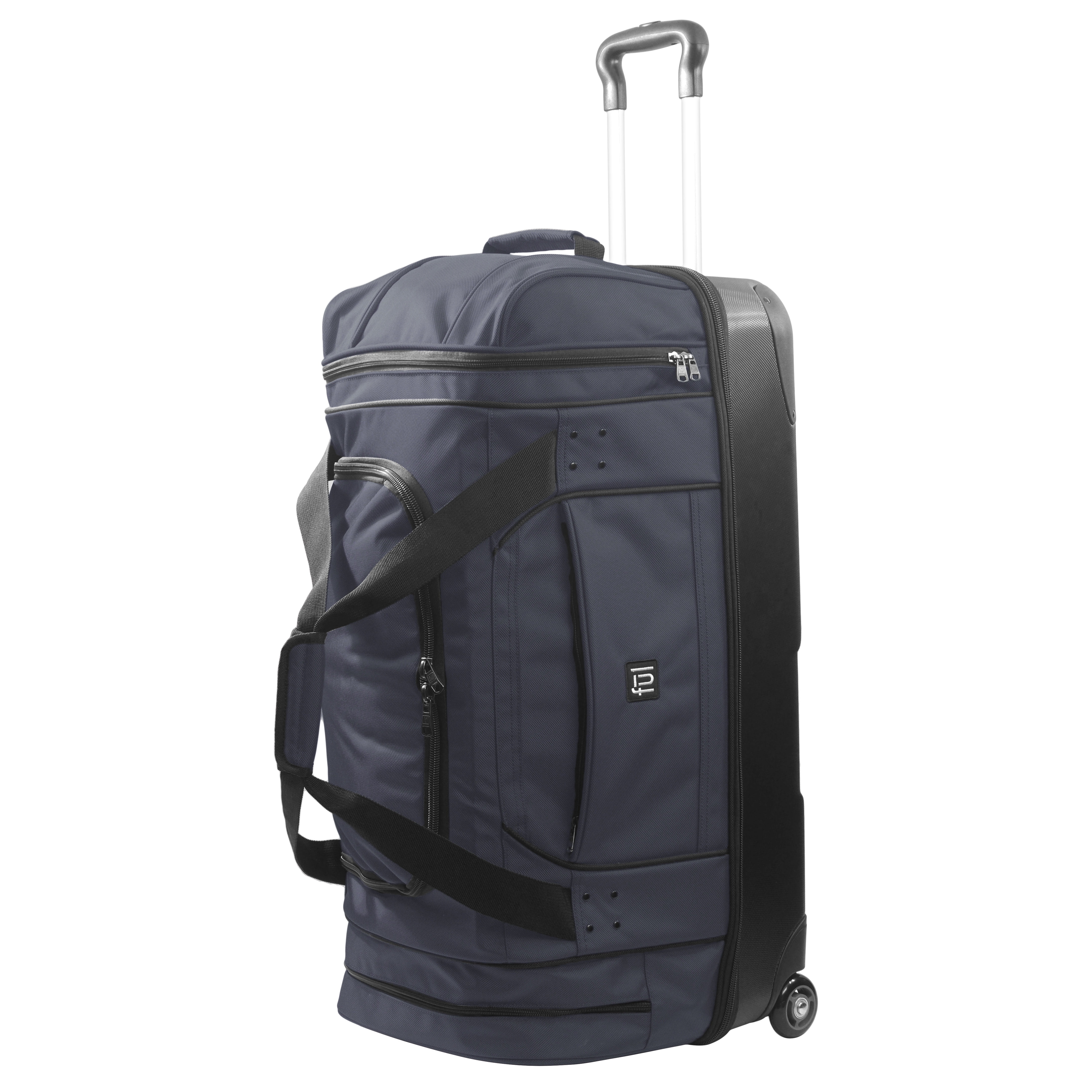 FUL Workhorse 30-Inch Rolling Duffel Bag, Split-Level Travel Luggage with Hardshell Base and Wheels, Navy